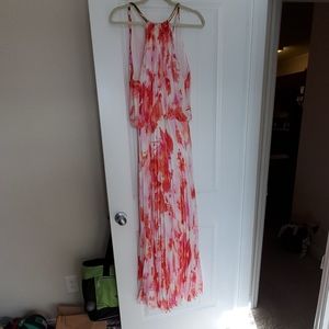 Long, floral dress.